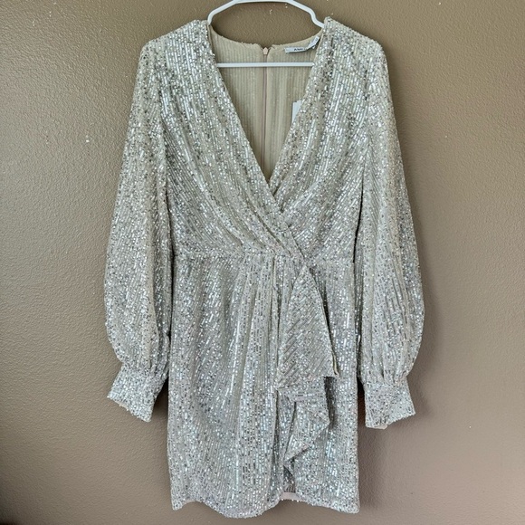 AMEN couture Dresses & Skirts - AMEN couture sequin beaded silver cocktail dress mini dress NWT H